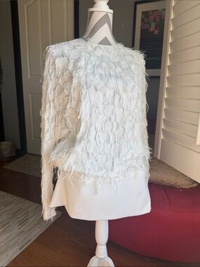 Chloe White Textured Fringe Crewneck Sweater/Blouse